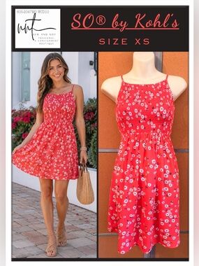 SO Juniors XS Coral Floral Smocked Sundress Sleeveless Mini Dress by Kohl’s